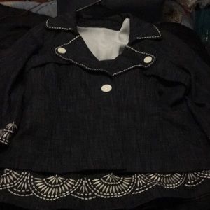 Women’s denim w/white trimming skirt suit